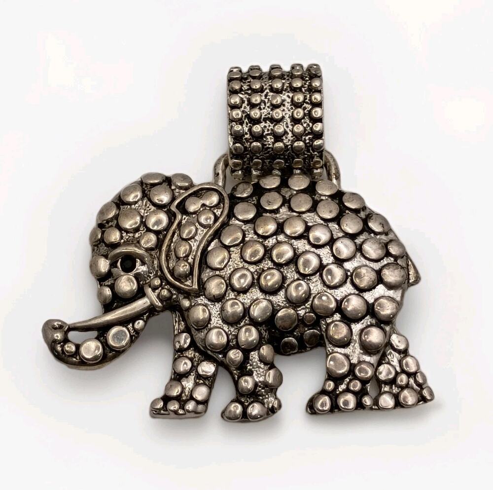 Fashion Jewelry Large Silver Hammered Finish Detail Elephant Necklace Pendant